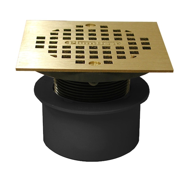 Jones Stephens 3in. PVC Inside Pipe Fit Drain Base with 2in. Plastic Spud and 4in. Polished Brass Strainer D53302 - main